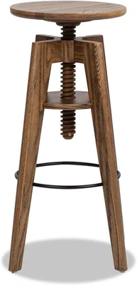 Spencer Minimalist Oak Wood Adjustable Bar Counter Stool, Walnut Brown Oak Wood - Image 1 of 4