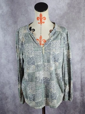 Blusa túnica Y2K Jason Maxwell feminina XL manga longa gola V boho hippie  - Imagem 1 de 4