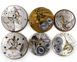 Lot of 6 Elgin Pocket Watch Movements Sizes 12 16 18 No Reserve - Picture 1 of 6