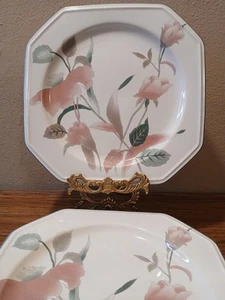 Vintage Mikasa Silk Flowers 10" Dinner Plates Octagonal Set of 5 - Picture 1 of 5