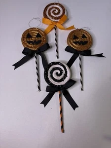 Bethany Lowe Halloween Lollipop Ornaments Set of 4 9.5"H x 4"W Orange Black - Picture 1 of 9