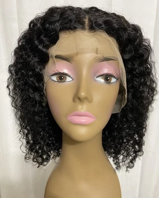 "Peluca frontal de encaje 13x4 HD rizada rizada cabello humano húmedo ondulado 180 densidad 14"" sin pegamento" Foto 1 de 4