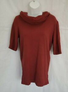 Fig Safari Short Sleeve Hooded Cowl Neck Shirt, Burgundy, X-Small