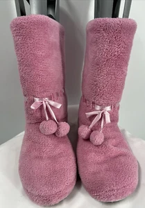 PyjamaGram Damen Polyester EINFARBIG Rosa Fleece Hausschuhe Stiefel Größe MD - Bild 1 von 13