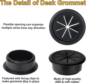 2Pcs 2 Inch Desk Wire Cord Cable Grommets Hole Cover Black Flexible Wire Cable H - Picture 1 of 7