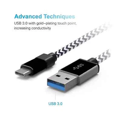 USB Type C Fast Charge Cable Braided USB-A To USB-C Cord Short 30Cm Black Kabel - Image 1 of 4
