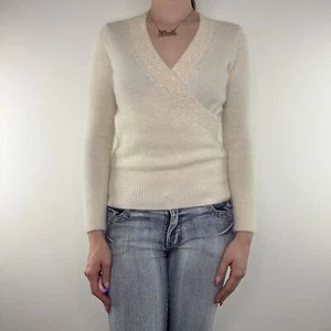 Jersey vintage Y2K estilo envolvente lentejuelas cuello en V ajustado coqueta básico liso suave - Imagen 1 de 6