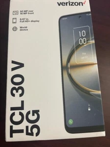 New Verizon TCL 30 V 5G, 128 GB, Black- Prepaid Smartphone [Locked to Verizon ] - Afbeelding 1 van 2