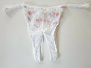 Shirley of Hollywood White Hearts Open-Crotch Thong Erotic Naughty Knickers - Picture 1 of 8