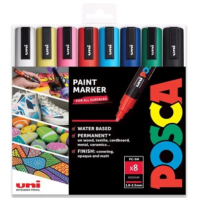 UNIBALL POSCA Coloring - PC-5M sortiert 8er Set - in Geschenkmappe