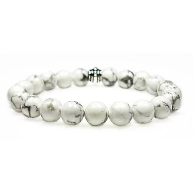Howlite 8mm Round Crystal Bead Bracelet with Description Card - Image 1 of 2