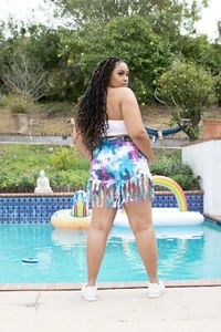 Womens Tie Dye Fringed Shorts High Waist - Bild 1 von 5