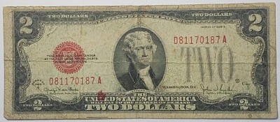 Nicer 1928 G $2.00 Red Seal Note, w/serial# D81170187A - Image 1 of 2