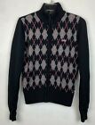 Le Tigre Sz L Girls Sweater Zip Cardigan Argyle Black Gray Knit Vintage 