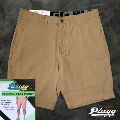 NUEVO CON ETIQUETAS PLUGG ROPA Pantalones Cortos Para Hombre Elastizados Frente Plano Cintura BOARDWALK Todas las Tallas Foto 1 de 4