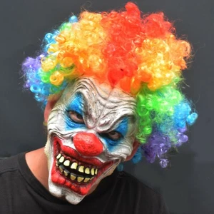 Scary Halloween Clown Mask with Hair Costume Party Cosplay Rainbow Hair Clown - Picture 1 of 4