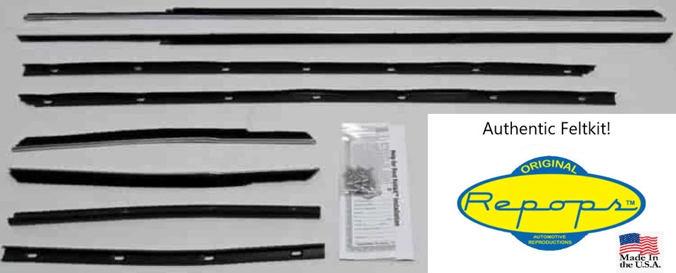1967 1968 Ford Galaxie Convertible Door Window Felt Fuzzies Rubber Seal 8 Pc Kit Foto 1 de 1