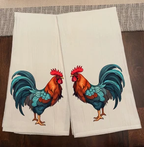 Küchentuch Geschirrtuch Hähne Bauernhoftiere Baumwolle Mehlsack Größe 28x28 Neu - Bild 1 von 1