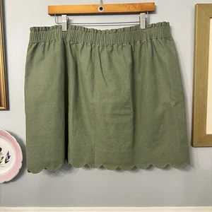 Minigonna J Crew verde orlo smerlato taglia 20 preppy misto lino tasche boho - Foto 1 di 8