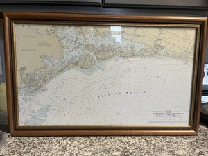 Vintage Nautical Gulf Of Mexico Professionally Framed Map ! - Picture 1 of 6