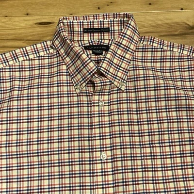 Lands End Shirt Mens 16.5 - 34 No Iron Oxford Multicolor Plaid Button Down Long - Image 1 of 4