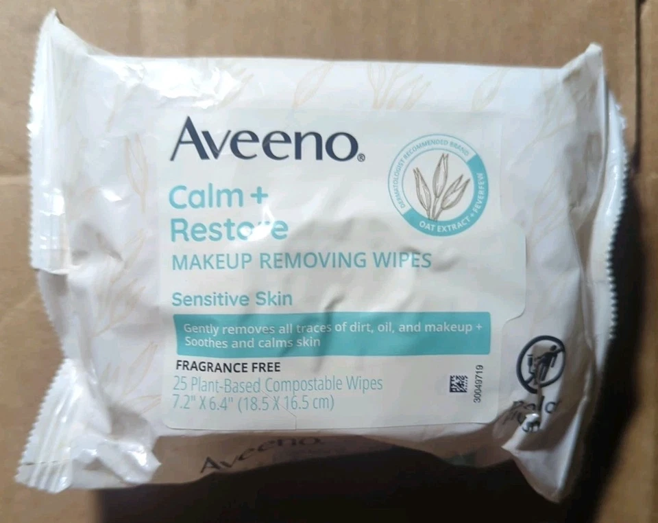 Toallitas desmaquillantes Aveeno Calm Restore 25 unidades extracto de avena hipoalergénico Foto 1 de 1
