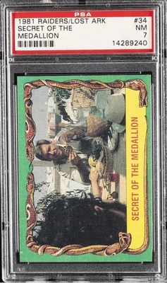 OLD CERT 1981 RAIDERS OF THE LOST ARK MEDALLION #34 INDIANA JONES SECRET PSA 7 - Image 1 of 2