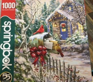 Springbok Winter Cottage 1000 Piece Puzzle Winter Snow Scene USA Complete NICE - Picture 1 of 4