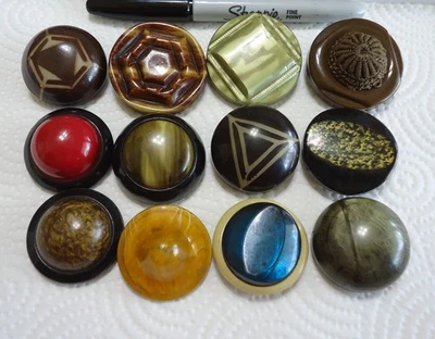 Lot of 12 Large Vintage Celluloid Buttons 1 1/2" to 1 3/4" - Image 1 of 4