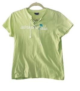 Camiseta Y2K Aeropostale deletreada palmera con cordones verde pequeña playa camiseta de colección - Imagen 1 de 4