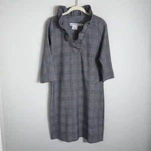 Gretchen Scott 3/4 Sleeve Ruffle Neck Sheath Dress-Gray Black Check-Medium - Picture 1 of 10