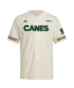 adidas Miami Hurricanes 2025 'CANES' Golden Trim Baseball Jersey JD0739 Size M - Picture 1 of 5