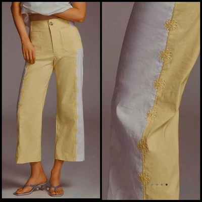 Anthropologie Maeve 32 Colette Cropped Wide-Leg Pants Embroidered Magic Fabric - Image 1 of 4