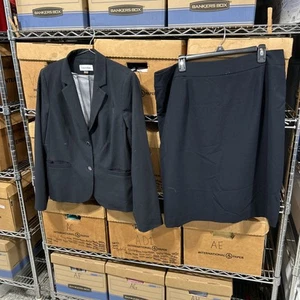 Calvin Klein Skirt Suit Two Piece Set Black Power Pockets Executive D - Imagen 1 de 7