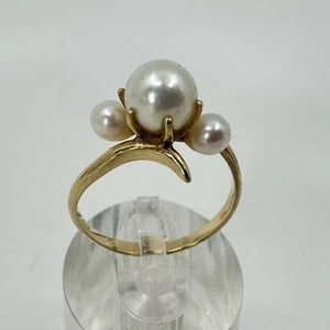 Vintage 1960s 14K Yellow Gold Triple 3 Pearl Ring Unmarked 3.4g Size 8.75 - Picture 1 of 12