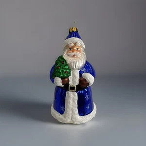 Vintage blau Weihnachtsmann Glas Ornament handbemalt mundgeblasen Glas Glitzer Weihnachten - Bild 1 von 18