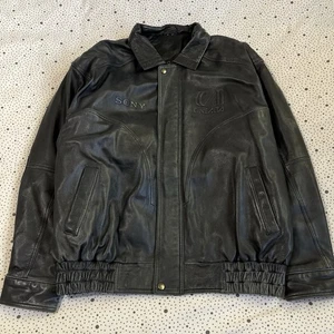 Vintage 2000s Leather Bomber Jacket Men's L Black Sony Entertainment Grunge - Picture 1 of 12