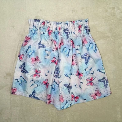 Pantalones Cortos Azul Mariposa Elastizados Tiro Alto Talla Mediana Foto 1 de 4