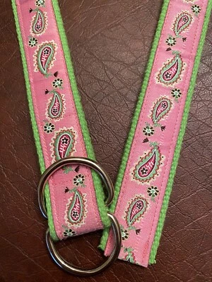 Celeste Pink Green Paisley Canvas D Ring Belt Size M (40 Inches From End To End) - Image 1 of 4