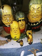 VTG Wood Hand Painted Russian Presidents Leaders  Nesting Dolls Set of 7 Pcs 