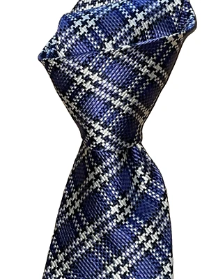 250 美元全新无标签汤姆·福特蓝色白色千鸟格格子 3.75 英寸重型丝绸领带意大利 — 第 1/4 张图片
