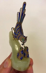Vintage SUHAI Chinese Sterling Silver Vermeil Cloisonne Enamel 3 Birds Figurine - Picture 1 of 16