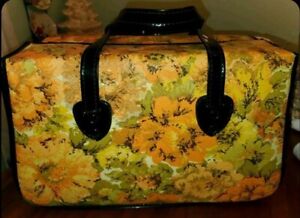 Vintage retro vinyl floral overnight bag purse tote travel Flowers Yellow MCM
