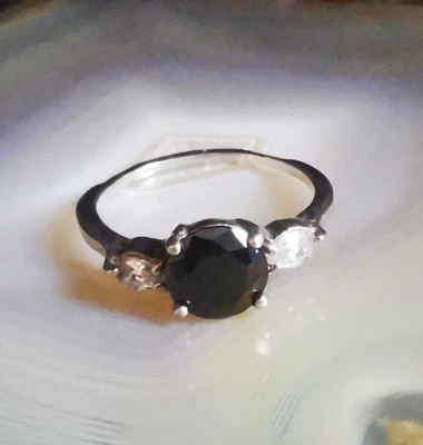 Ring Silber 925 Kristall schwarz Zirkonia klar elegant fein 21mm Vorsteckring - Bild 1 von 4