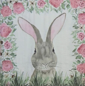TWO Individual Paper Lunch Decoupage Napkins - 2615 Bunny in a Meadow - Afbeelding 1 van 2