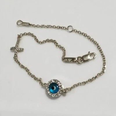 9ct white Gold bracelet double sided evil eye & cz Cross AL'ORO. Made in Europe. - Image 1 of 3