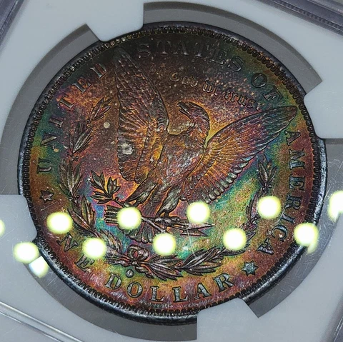 1884 O Morgan Silver Dollar NGC MS64 CAC ⭐ Star Double Sided Rainbow Toned GEM Cover