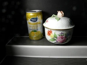 2PC RARE HEREND HUNGARY BONE CHINA BEAUTIFUL APPLIED ROSE ON LID SUGAR BOWL - Picture 1 of 6