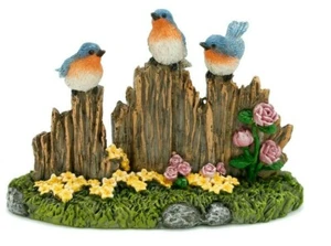 Blue Birds Chatting on a Flower Fence MG 393 Miniature Fairy Garden - Picture 1 of 6