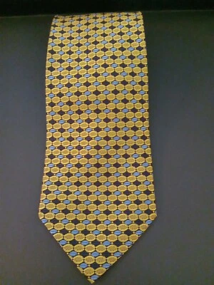 Corbata Roberto Villini Collezione 100% Seda Hecha a Mano Dorado Negro Azul Patrón Corea  Foto 1 de 4